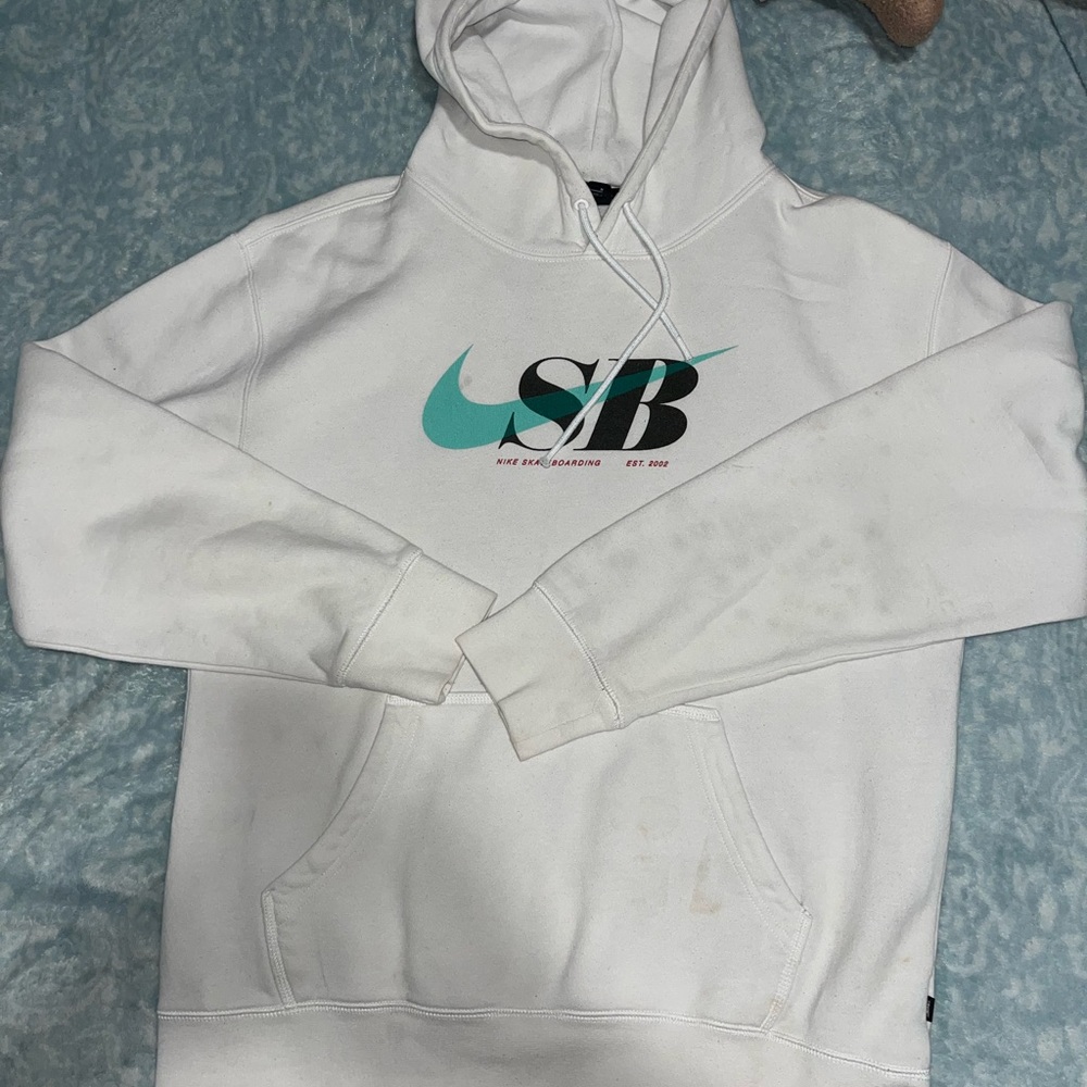 Nike SB White and Teal Hoodie for Men